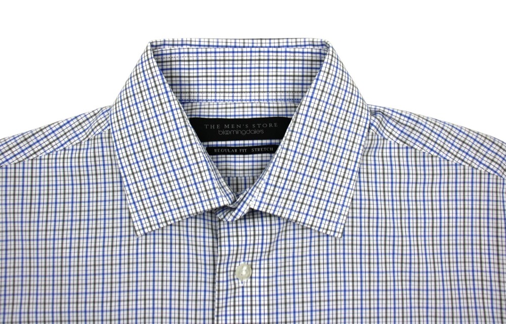 Men's Store Bloomingdale's Dress Shirt Mens 14.5 Blue Grey Stretch Long Sleeve
